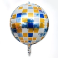 Disco ball theme aluminum foil balloon with colorful checkered pattern for party decoration - 4D Sphere Disco Blue Gold / 22 Inch