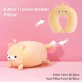 2-in-1 yellow cat plush toy and U-shaped neck pillow with foam bead filling - Yellow Cat / Gift Box