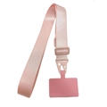 Dettaglio del cordino rosa in tessuto per cellulare con gancio metallico e inserto - Rosa
