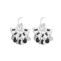 Silver drop earrings with black resin beads and fan-shaped bohemian dangles - Silver Black