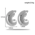 Chunky silver C-shape woven hoop earrings with 3.51cm height and 2.62cm width specs - Thickened C-shape / Silver