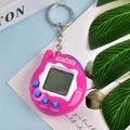 Pink egg-shaped virtual pet game console keychain with blue buttons and metal chain - Retro/Rose Red
