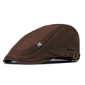 Gorra plana clásica de algodón marrón café con insignia de águila de metal y hebilla ajustable - Ajustable / café