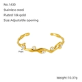Brazalete ajustable de acero inoxidable chapado en oro 18k con cinco perlas - Dorado