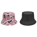 Détail d'un bob réversible montrant l'imprimé drapeau américain et le côté noir uni - Drapeau USA Style Vintage Usé (款式4-)