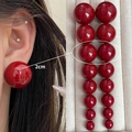 Minimalist red oversized sphere stud earrings 2cm variant in mirror finish texture - 4163-2.0cm Red Bead Stud