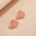 Eleganti orecchini a lobo a doppio cuore in oro rosa con finitura lucida - Cuore Pieno e Cavo Sovrapposto (Oro Rosa 0042)