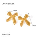 Gouden geborstelde roestvrijstalen vlinderstrik oorbellen met afmetingen en gewicht - Gouden Geborstelde Textuur Strik Stijl (JDEW2312061)