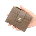 Quilted brown leather small wallet with gold ring buckle and functional card slots - Khaki