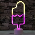 Ice cream shaped LED neon lamp with yellow and pink glow on white circular base - Bicolor Popsicle