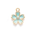 Golden cherry blossom charm with blue enamel and rhinestone center for jewelry DIY - Blue with Rhinestone
