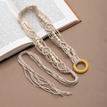 Ceinture macramé bohème faite main avec perles en bois et franges en coton naturel - Style Tissé en Corde de Coton Beige