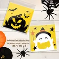 Halloween self-adhesive candy bags with pumpkin and ghost designs, 10x10cm size - Yellow 2-in-1 Mix Approx 100pcs