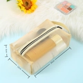 Beige nylon mesh travel toiletry bag with black handle, measuring 20x12x6cm for storage - Model 041 Large Beige
