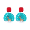 Cute acrylic Christmas reindeer drop earrings with red studs and teal circular pendants - Irregular Elk