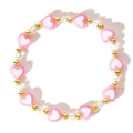 Adjustable evil eye bracelet with pink heart beads and gold accents for women - Two-tone Pink Heart Gold Bead (QT-B24050801C)