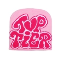 Détail du bonnet en tricot rose avec lettrage Top Tier de style graffiti brodé - M (56-58cm) / Rose