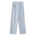 Détail d'un pantalon large bleu clair avec rayures blanches latérales et fermeture - S / Bas / Bleu gris