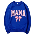 Navy blue Mama Est 2025 hoodie with floral lettering and a pink coquette bow - Blue 311