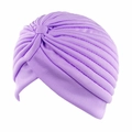 Elegant lavender pleated turban hat made of stretch knit fabric for women - One Size / Light Purple