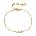 Gold stainless steel bracelet featuring hollow mama lettering and white enamel dots - Mama - White Beads