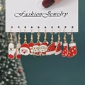 Christmas snowman and Santa Claus stud earring set with festive red and white enamel finish - Style 40 (4 Pairs Set)