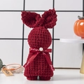 Cute bunny shaped hand towel in dark red coral fleece with a pearl ribbon decoration - Red Rabbit