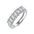Silver adjustable ring with seven rectangular cut moissanite stones in a row - Adjustable Open / Rectangular Cut Style (R12848)