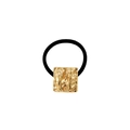 Minimalist black hair tie featuring a textured square gold alloy metal accent piece - Square Crinkled 2.5cm / Gold
