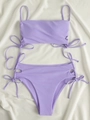Two-piece light purple bikini set featuring high-waisted bottoms and side drawstring details - S / Purple