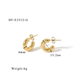 Detail view of 15.2mm gold C-shaped earrings showing 4mm thickness and 6g weight specs - High-Gloss Thick C-Shape (HF-E3512-G)