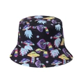 Black bucket hat with colorful psychedelic mushroom print for sun protection - Black Psychedelic Colorful Mushroom (3)