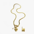 Gold stainless steel snake chain necklace with heart, pearl and letter M pendants - Gold - Letter M