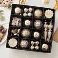 Set of 60 champagne gold Christmas ornaments including painted balls and train shapes - 60pcs Christmas Ball Box Set / Champagne Gold