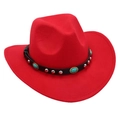 Detail of red wool felt cowboy hat with turquoise beads and silver metal studs on band - Kids One Size (54cm) / Red Cowboy (Turquoise)