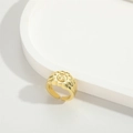 Vintage gouden ring met lachend gezicht en bloemrand, verstelbare open ring op schaal - Glimlachstijl