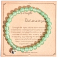 Green natural stone 8mm beaded bracelet with silver heart charm on brown card - Green Heart With Card Style Six