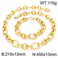 Golden 13mm stainless steel necklace and bracelet set with chunky oval links - 13mm-Bracelet / Gold