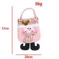 Pink sequined snowman Christmas gift bag with holly leaf and elf boot details - Pink / Snowman