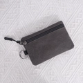 Minimalist dark grey canvas coin purse with zipper and metal ring attachment - Gray