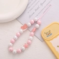 Pink and white pearlescent beaded phone strap with bear, heart and star charms - Pink Bear (K1687)