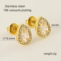 Gold stainless steel double layer earrings with pear-cut zircon and 18K plating - Teardrop / Pink Zirconia