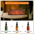 Black lava crackle flame aroma diffuser set with three 10ml essential oils for home use - DQ711 Square Type / With 3x10ml Essential Oils (Cologne/Floral/Fresh) / Black Lava Style