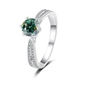 Elegant S925 sterling silver ring featuring a round green moissanite and side diamonds - Adjustable Open / 1 Carat Emerald Green Moissanite