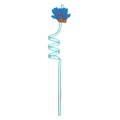Detailed view of a light blue spiral plastic straw with an orange glove ornament - Light Blue
