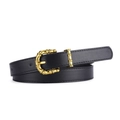 Minimalist black PU leather belt featuring a premium gold bamboo shaped metal buckle - Black
