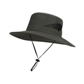 Dark grey outdoor sun hat with wide brim, mesh vents, and adjustable windproof cord - Army Green