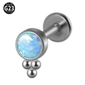 G23 titanium blue opal labret stud with triangular beads and flat back design - G23 Titanium 1.2*6mm