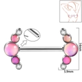 Pink opal and zircon sunflower nipple shield in silver stainless steel finish - 1.6x14mm (Threadless) / Style 7-Pink Glitter