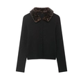 Cardigan noir pour femme avec col en fausse fourrure léopard et fermeture boutonnée - S / Col en Fausse Fourrure Léopard / Noir
